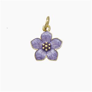 Copper Flower Pendant Purple Enamel Gold Plated, approx 11mm