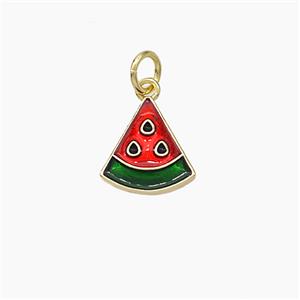 Copper Watermelon Pendant Red Green Painted Gold Plated, approx 10-11mm