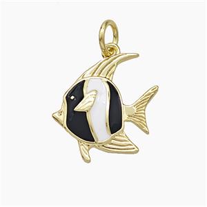 Copper Fish Pendant White Black Enamel Gold Plated, approx 15mm
