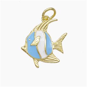 Copper Fish Pendant White Blue Enamel Gold Plated, approx 15mm