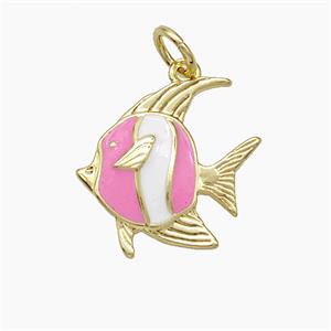 Copper Fish Pendant White Pink Enamel Gold Plated, approx 15mm