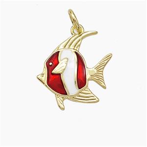 Copper Fish Pendant White Red Enamel Gold Plated, approx 15mm