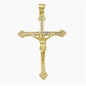 Copper Crucifix Cross Pendant Micropave Zirconia Jesus Religious Gold Plated, approx 27-37mm