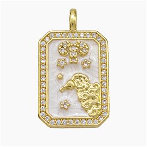 Copper Tarot Card Pendant Pave Zirconia Zodiac Aries Painted Gold Plated, approx 14-20mm