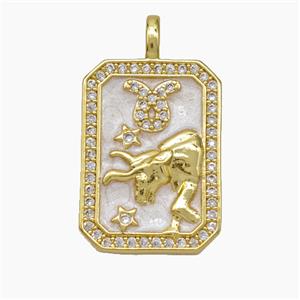 Copper Tarot Card Pendant Pave Zirconia Zodiac Taurus Painted Gold Plated, approx 14-20mm
