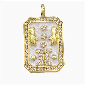 Copper Tarot Card Pendant Pave Zirconia Zodiac Gemini Painted Gold Plated, approx 14-20mm