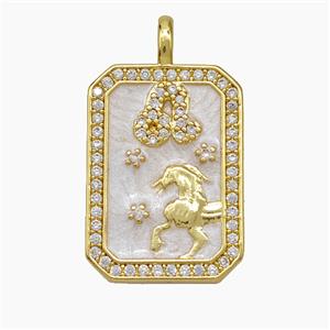 Copper Tarot Card Pendant Pave Zirconia Zodiac Leo Painted Gold Plated, approx 14-20mm