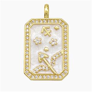 Copper Tarot Card Pendant Pave Zirconia Zodiac Sagittarius Painted Gold Plated, approx 14-20mm