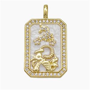 Copper Tarot Card Pendant Pave Zirconia Zodiac Capricorn Painted Gold Plated, approx 14-20mm