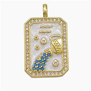 Copper Tarot Card Pendant Pave Zirconia Zodiac Aquarius Painted Gold Plated, approx 14-20mm