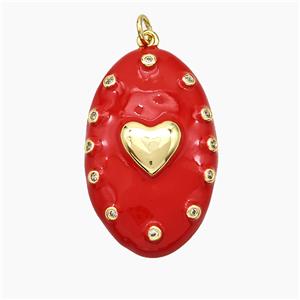 Copper Oval Pendant Red Enamel Heart Gold Plated, approx 21-34mm