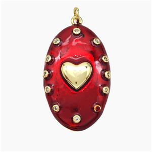 Copper Oval Pendant Red Painted Heart Gold Plated, approx 21-34mm