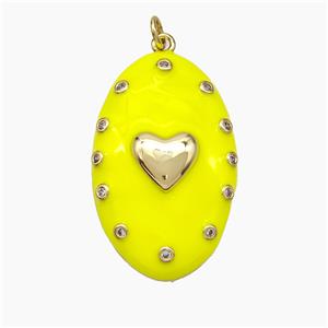 Copper Oval Pendant Yellow Enamel Heart Gold Plated, approx 21-34mm
