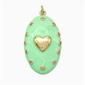 Copper Oval Pendant Mint Green Enamel Heart Gold Plated, approx 21-34mm