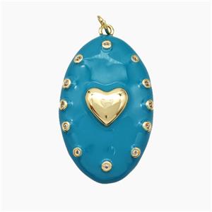 Copper Oval Pendant Teal Enamel Heart Gold Plated, approx 21-34mm