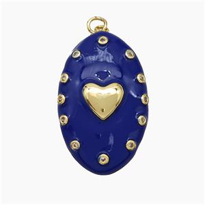 Copper Oval Pendant Royalblue Enamel Heart Gold Plated, approx 21-34mm