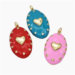 Copper Oval Pendant Enamel Heart Gold Plated Mixed, approx 21-34mm