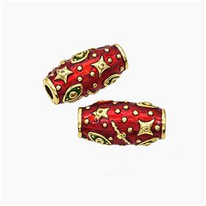 Copper Rice Beads Red Enamel Star Eye Large Hole Gold Plated, approx 10-20mm, 4mm hole