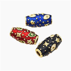 Copper Rice Beads Enamel Star Eye Large Hole Gold Plated Mixed, approx 10-20mm, 4mm hole