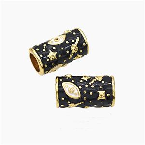 Copper Tube Beads Black Enamel Star Eye Large Hole Gold Plated, approx 10-20mm, 7mm hole