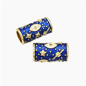 Copper Tube Beads Blue Enamel Star Eye Large Hole Gold Plated, approx 10-20mm, 7mm hole