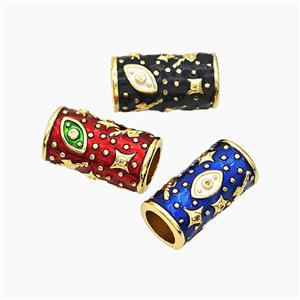 Copper Tube Beads Enamel Star Eye Large Hole Gold Plated Mixed, approx 10-20mm, 7mm hole