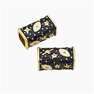 Copper Cuboid Beads Black Enamel Star Eye Large Hole Gold Plated, approx 10-20mm, 7mm hole
