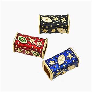 Copper Cuboid Beads Enamel Star Eye Large Hole Gold Plated Mixed, approx 10-20mm, 7mm hole
