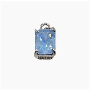 Blue Cubic Zirconia Pendant Copper Rectangle Platinum Plated, approx 6-9mm