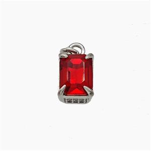 Red Cubic Zirconia Pendant Copper Rectangle Platinum Plated, approx 6-9mm