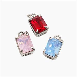 Cubic Zirconia Pendant Copper Rectangle Platinum Plated Mixed, approx 6-9mm