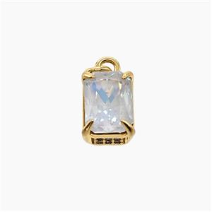 White Cubic Zirconia Pendant Copper Rectangle Gold Plated, approx 6-9mm