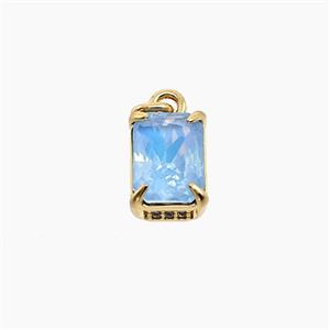 Blue Cubic Zirconia Pendant Copper Rectangle Gold Plated, approx 6-9mm