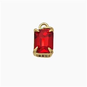 Red Cubic Zirconia Pendant Copper Rectangle Gold Plated, approx 6-9mm