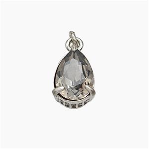 Gray Cubic Zirconia Pendant Copper Teardrop Platinum Plated, approx 8-11mm