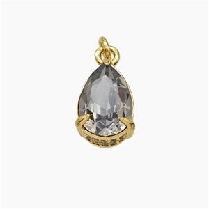 Gray Cubic Zirconia Pendant Copper Teardrop Gold Plated, approx 8-11mm