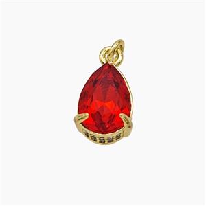 Red Gray Cubic Zirconia Pendant Copper Teardrop Gold Plated, approx 8-11mm