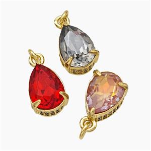 Cubic Zirconia Pendant Copper Teardrop Gold Plated Mixed, approx 8-11mm