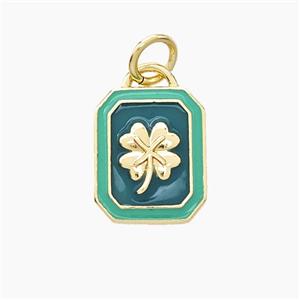 Copper Clover Pendant Green Enamel Rectangle Gold Plated, approx 10-12mm