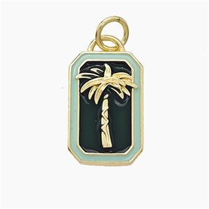 Copper Coconut Tree Pendant Enamel Palm Rectangle Gold Plated, approx 10-15mm