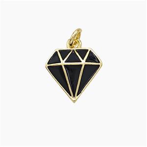 Copper Diamond Pendant Black Enamel Gold Plated, approx 10-11mm