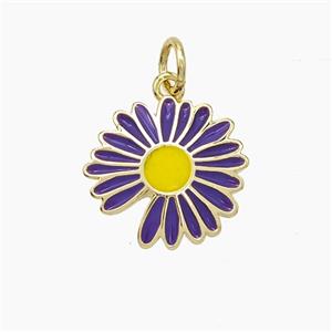 Copper Sunflower Pendant Purple Enamel Gold Plated, approx 14mm