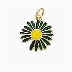 Copper Sunflower Pendant Black Enamel Gold Plated, approx 14mm