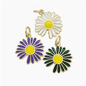 Copper Sunflower Pendant Enamel Gold Plated Mixed, approx 14mm