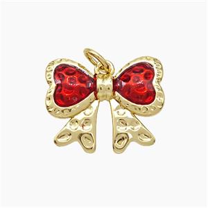 Copper Knotbow Pendant Red Painted Gold Plated, approx 13-18mm