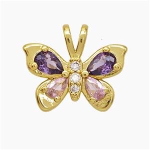 Copper Butterfly Pendant Pave Zirconia Gold Plated, approx 16-19mm