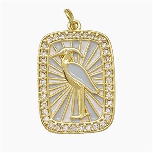 Copper Tarot Card Pendant Pave Zirconia Crame White Enamel Gold Plated, approx 18-24mm