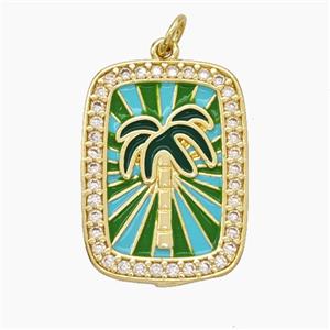 Copper Tarot Card Pendant Pave Zirconia Coconut Tree Palm Enamel Gold Plated, approx 18-24mm