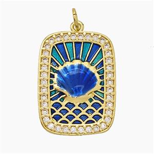 Copper Tarot Card Pendant Pave Zirconia Scallop Shell Painted Gold Plated, approx 18-24mm