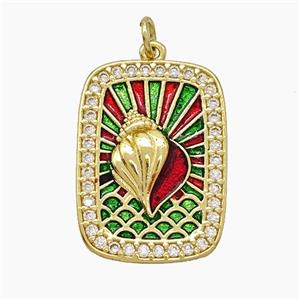 Copper Tarot Card Pendant Pave Zirconia Spiral Shell Painted Gold Plated, approx 18-24mm